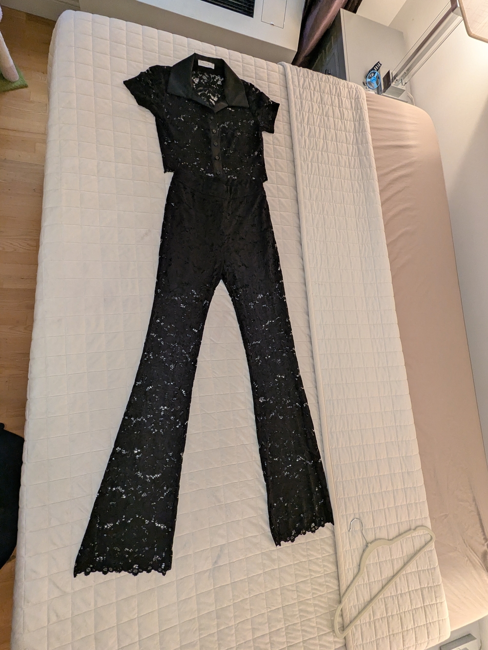 Black Lace Short-Sleeve Collared Jumpsuit